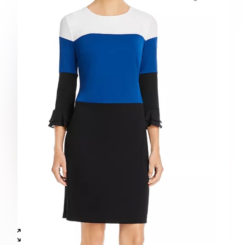 Karl Lagerfeld Color block Off White, Blue & Black Dress! Size:14 Very Stretchy
